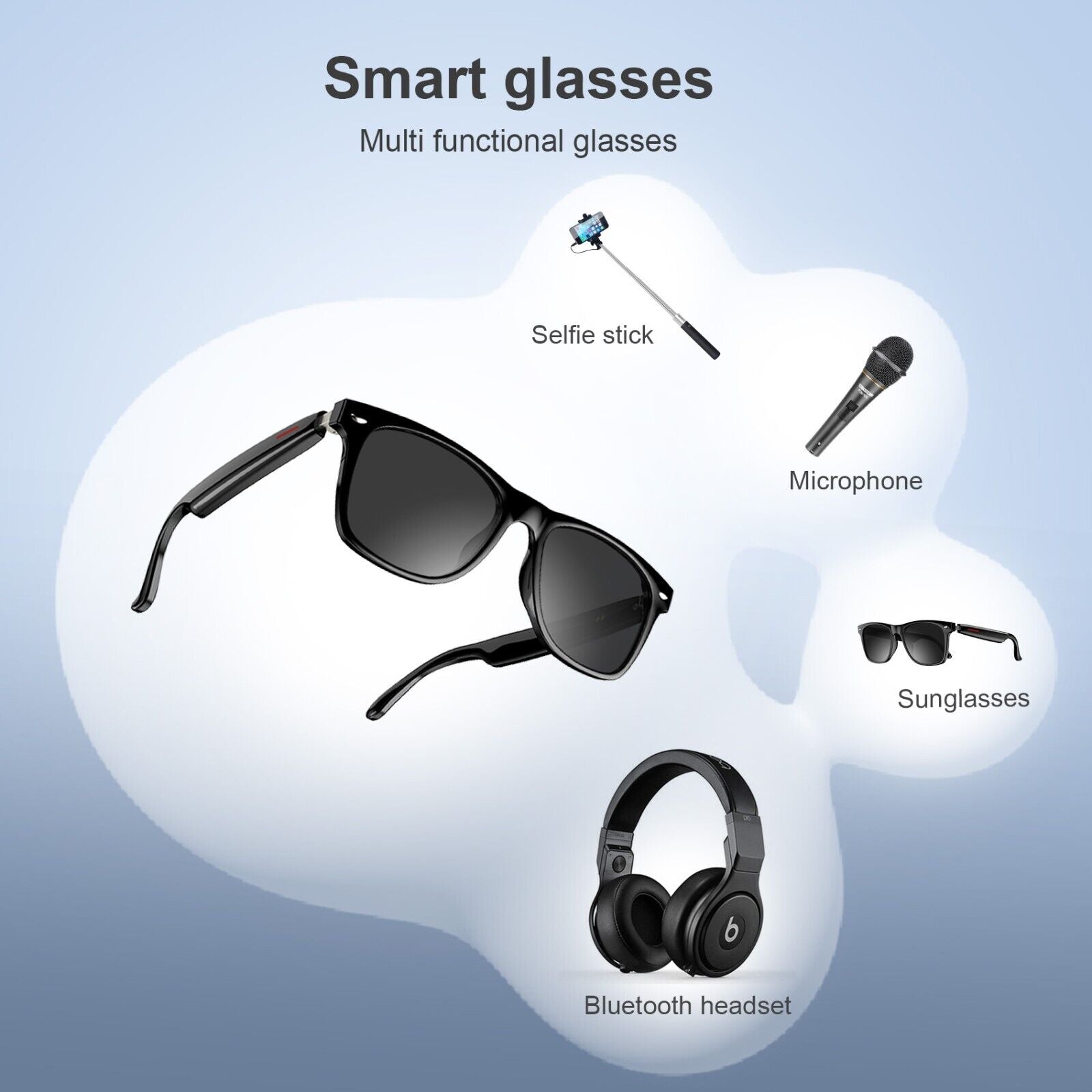 Smart Glasses Polarized Sunglass Audio Mic Speakers Bluetooth Call Remote Camera