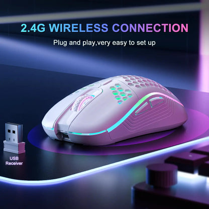 2.4G Wireless Gaming Mouse RGB Lighting Charging Mouse with Adjustable DPI Ergonomic Honeycomb Design for Desktop Laptop