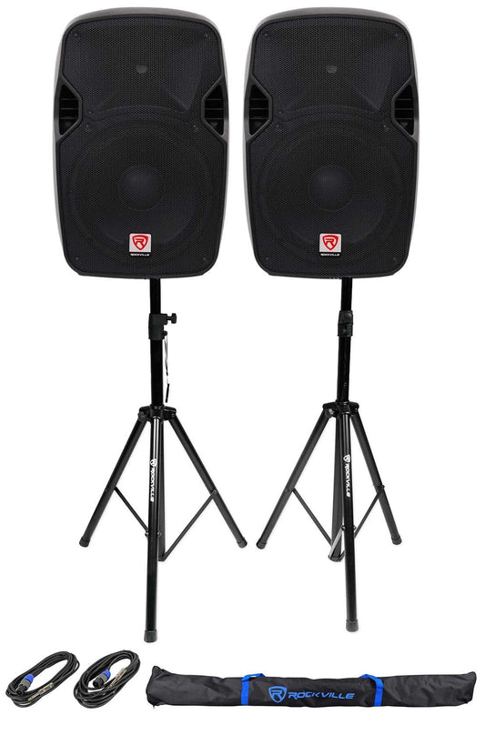 (2)  SPGN124 12" Passive 2400W DJ PA Speakers+Stands+Cables+Carry Bag