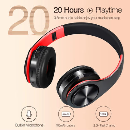 Earphone Bluetooth Headphones over Ear Stereo Wireless Headset Soft Leather Earmuffs Built-In Mic for Pc/Cell Phones/Tv