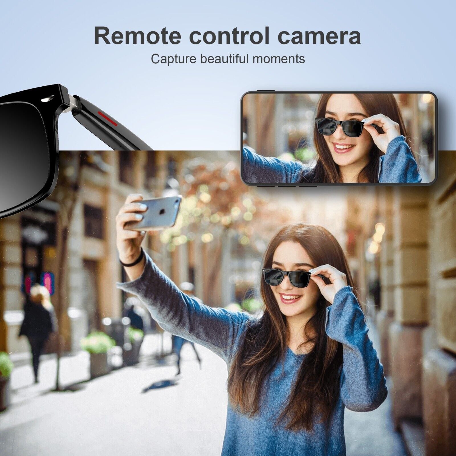 Smart Glasses Polarized Sunglass Audio Mic Speakers Bluetooth Call Remote Camera