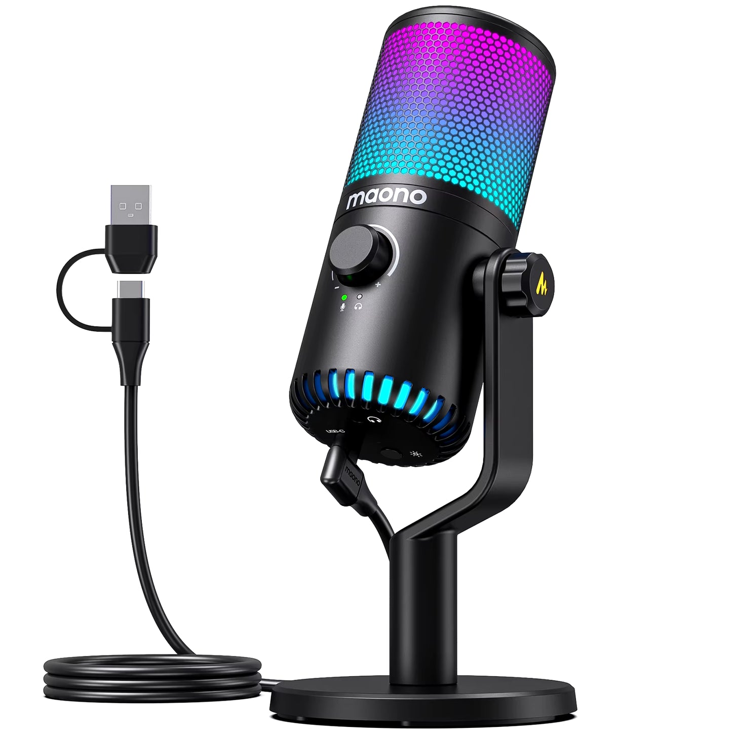 DM30 RGB USB Microphone RGB Gaming Microphone Computer Mic USB Gaming Mic with Mic Gain and RGB Lighting for Pc,Phone