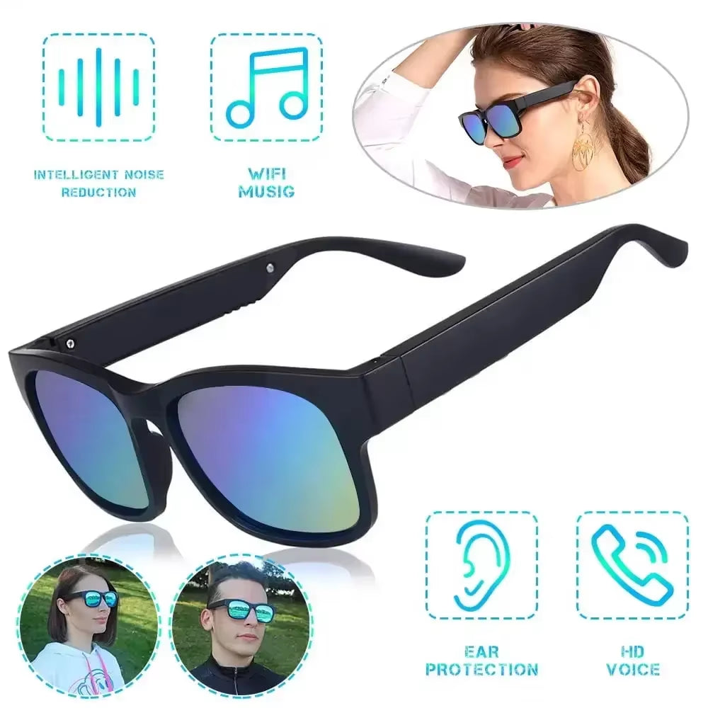 Smart Glasses Bluetooth Waterproof Sunglasses, Open Ear Audio Sunglasses Speaker Compatiable with All Smart Phones