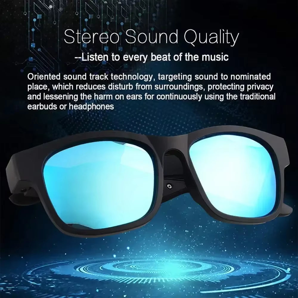 Smart Glasses Bluetooth Waterproof Sunglasses, Open Ear Audio Sunglasses Speaker Compatiable with All Smart Phones