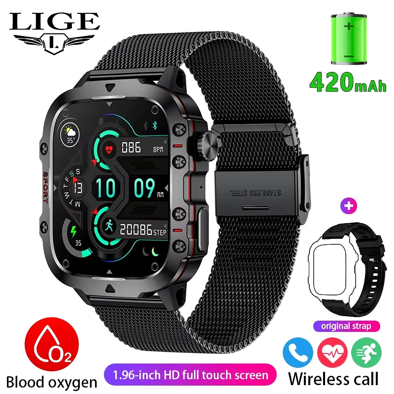 New Smart Watch 1.96 Inch Screen 420 Mah Bluetooth Call Voice Assistant Watch Sports Fitness Waterproof Smartwatch for Men