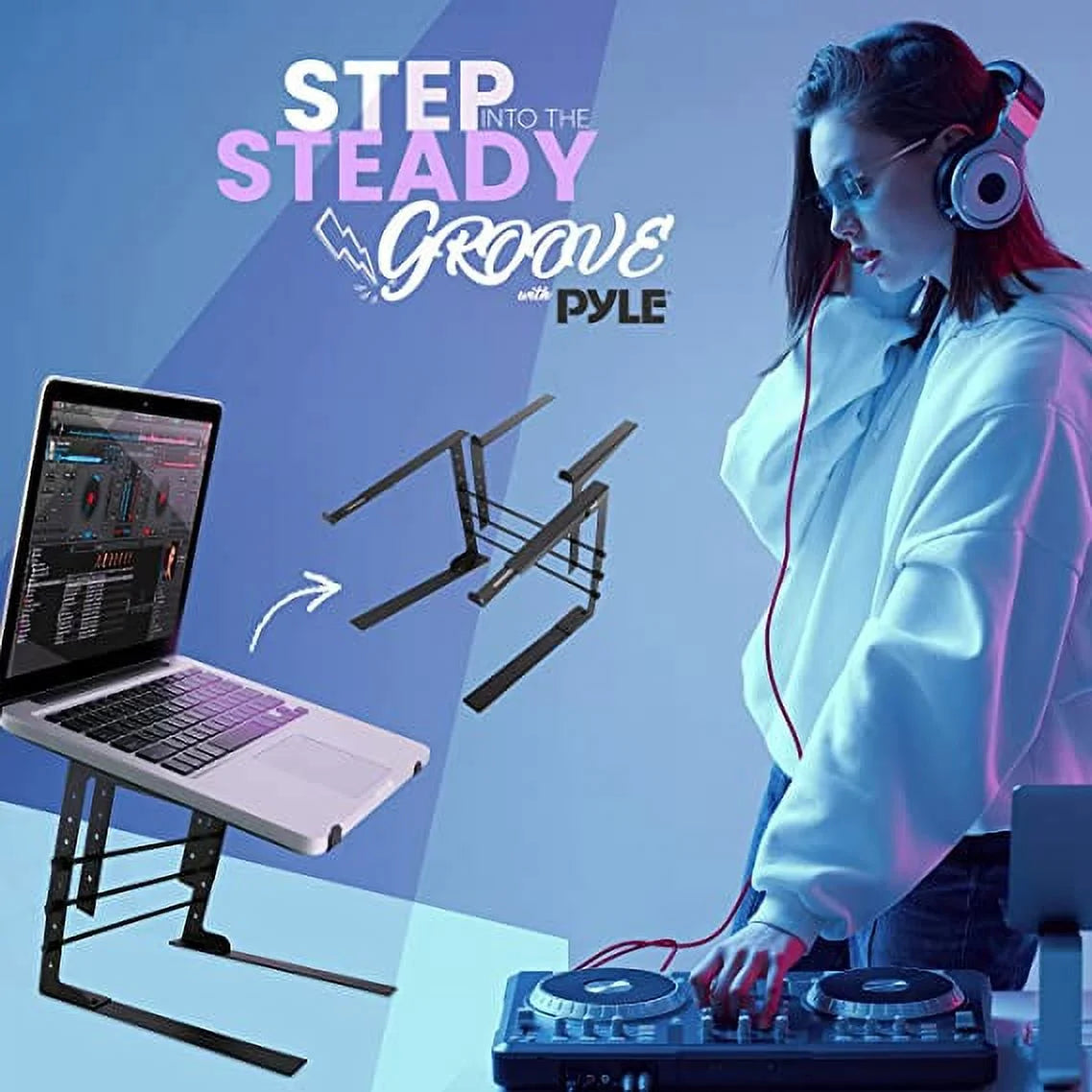 PLPTS38 - Universal Dual Device Laptop Stand, Sound Equipment DJ Mixing Workstation