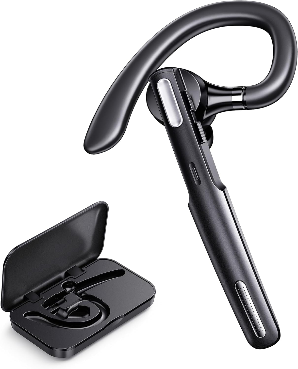 Bluetooth Headset, Wireless Bluetooth Earpiece V5.0 Hands-Free Earphones with Built-In Mic for Driving/Business/Office, Compatible with Iphone and Android (Black)