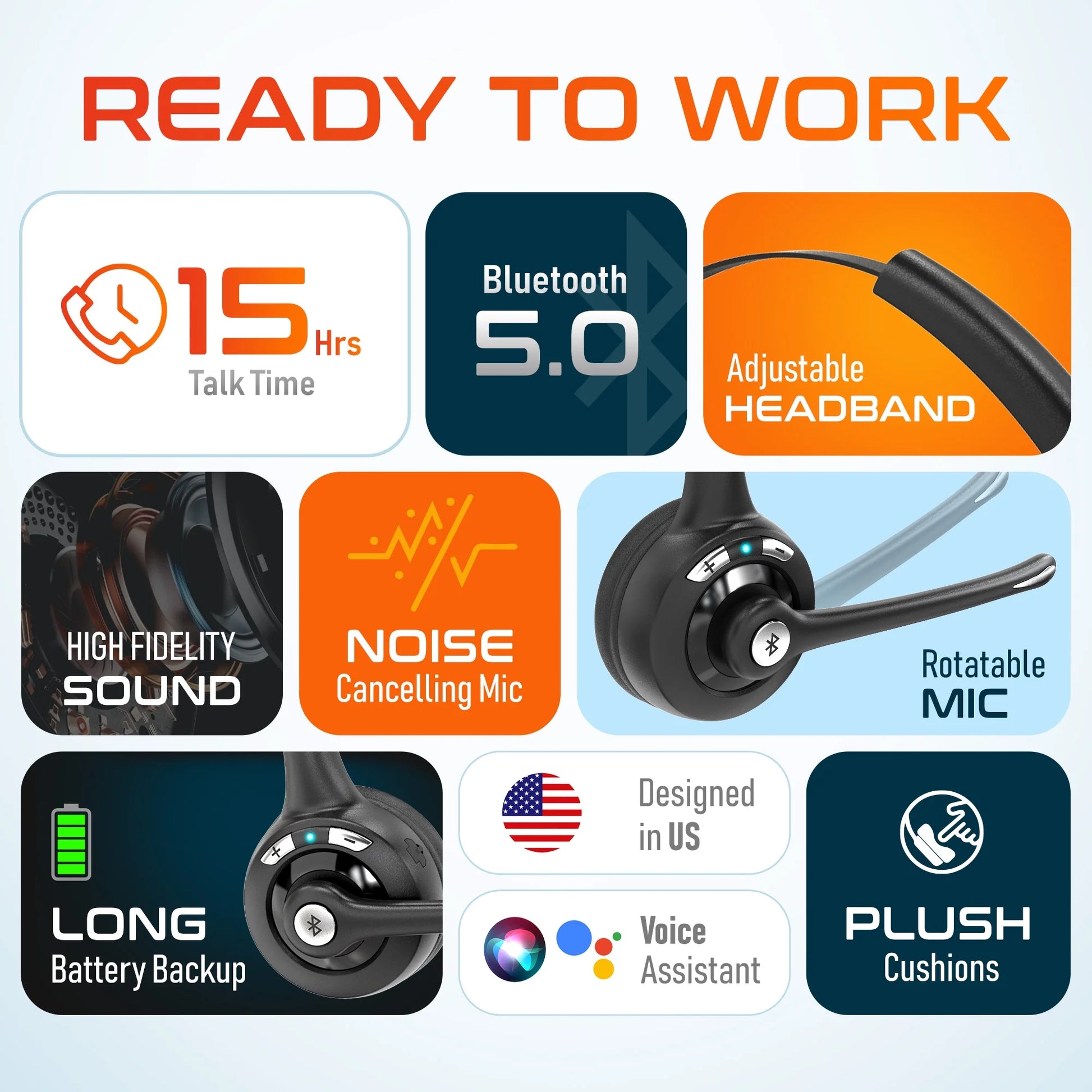 10X Bluetooth Headset, 1.5OZ Ultralight Wireless Headphones for Computer, Laptop Pack of 2.