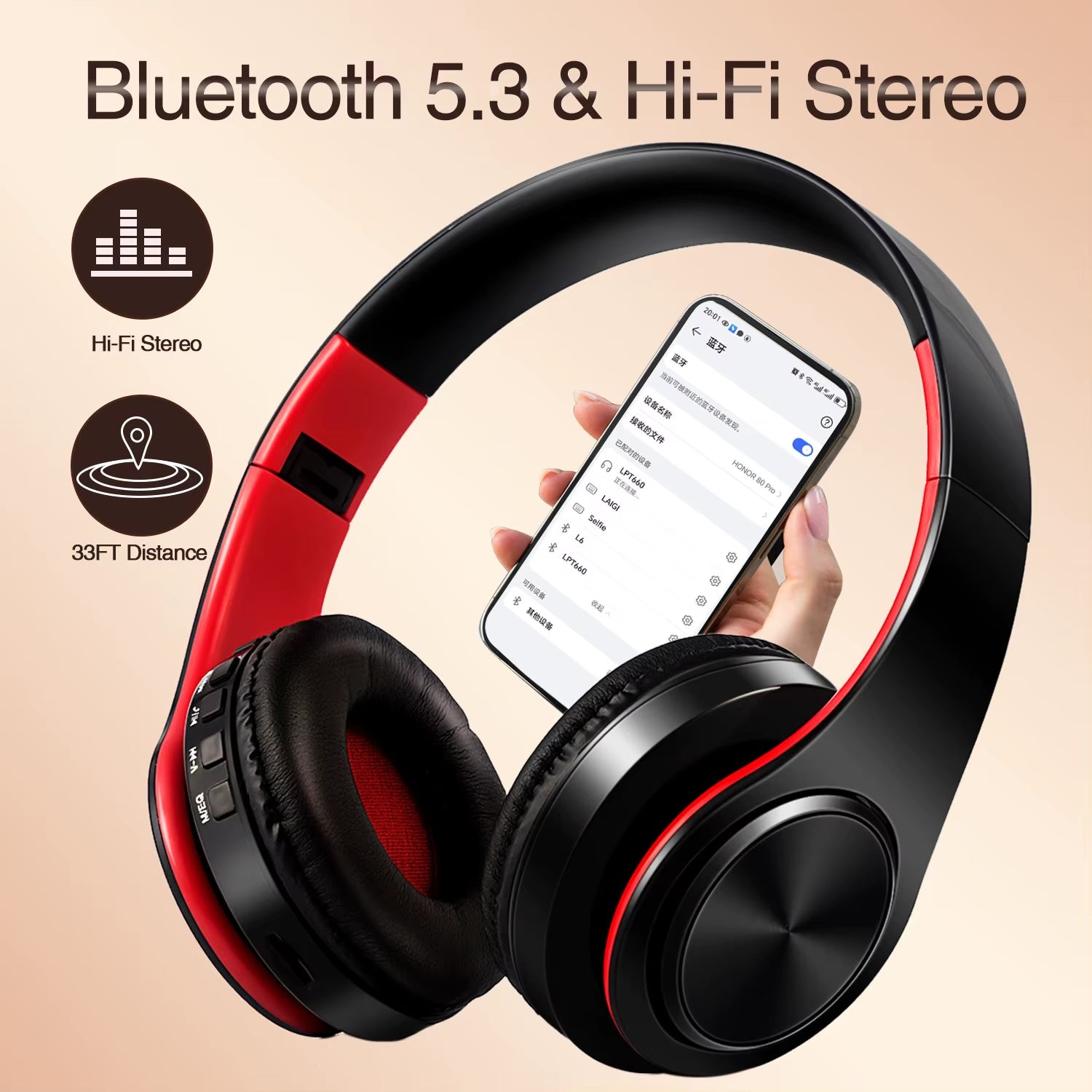 Earphone Bluetooth Headphones over Ear Stereo Wireless Headset Soft Leather Earmuffs Built-In Mic for Pc/Cell Phones/Tv