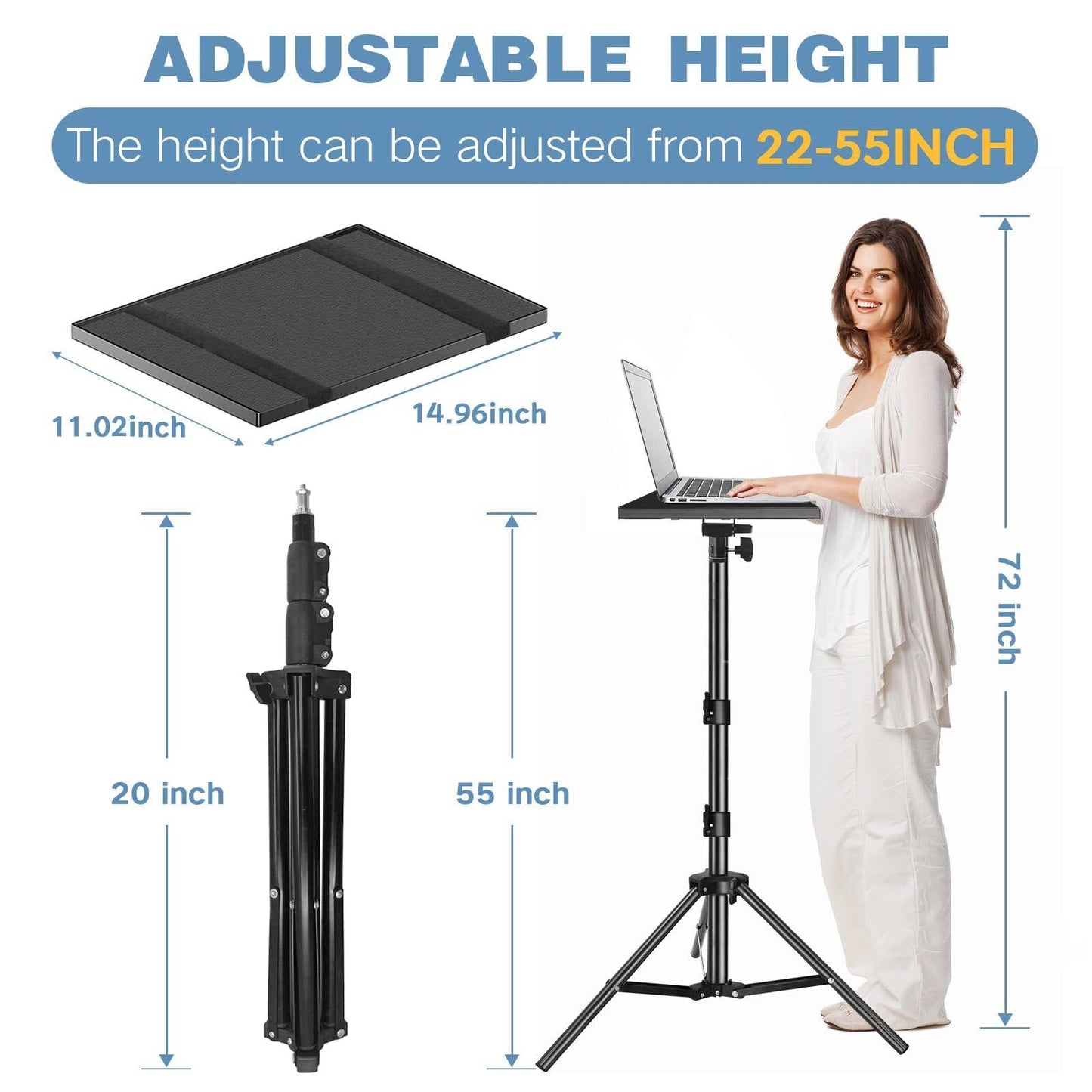 Projector Stand 22 to 55 Inch Laptop Tripod with Phone Holder for DJ Equipment