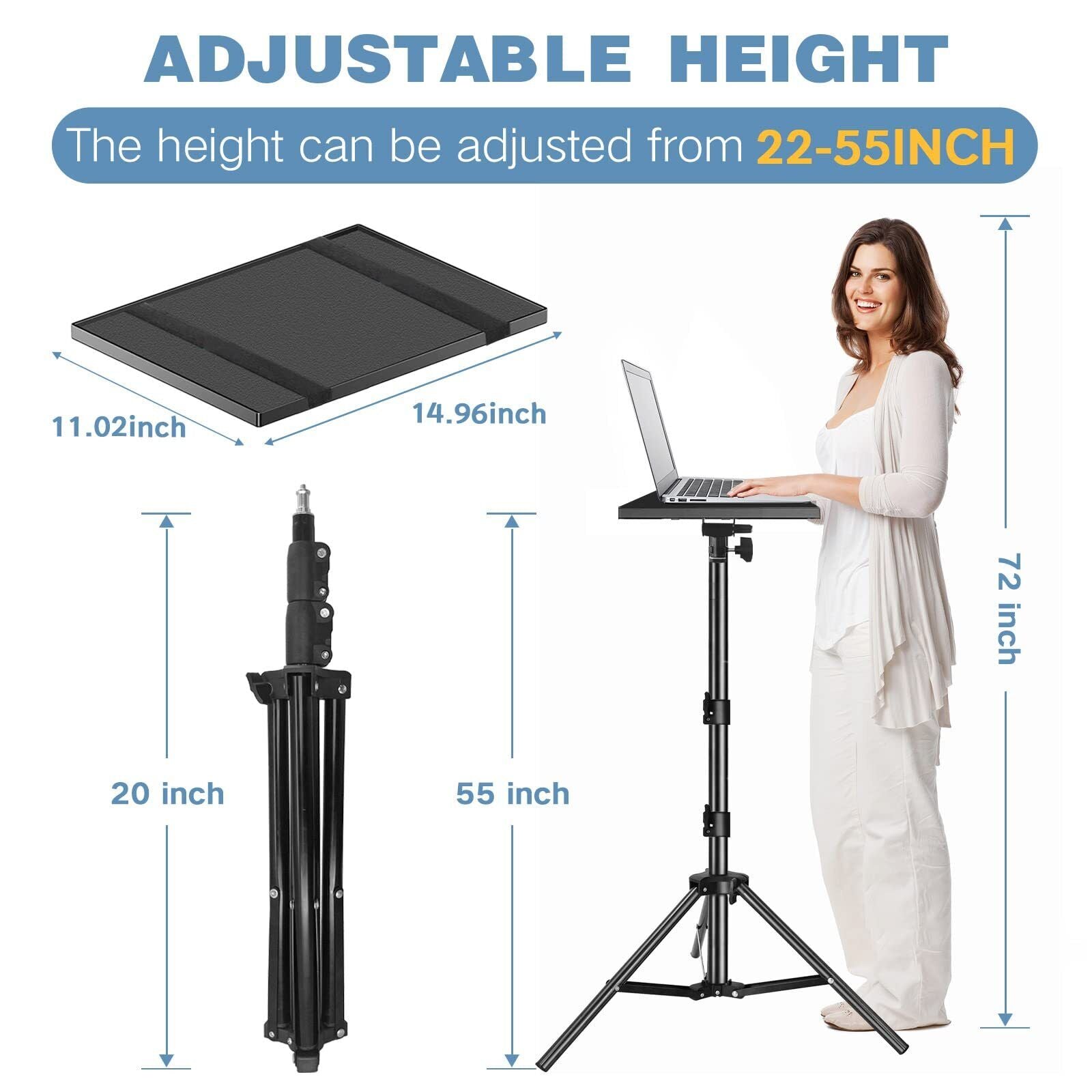 Projector Stand 22 to 55 Inch Laptop Tripod with Phone Holder for DJ Equipment