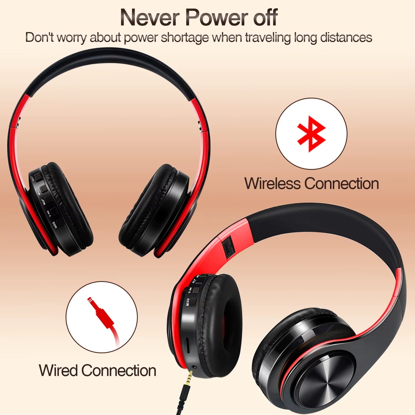 Earphone Bluetooth Headphones over Ear Stereo Wireless Headset Soft Leather Earmuffs Built-In Mic for Pc/Cell Phones/Tv