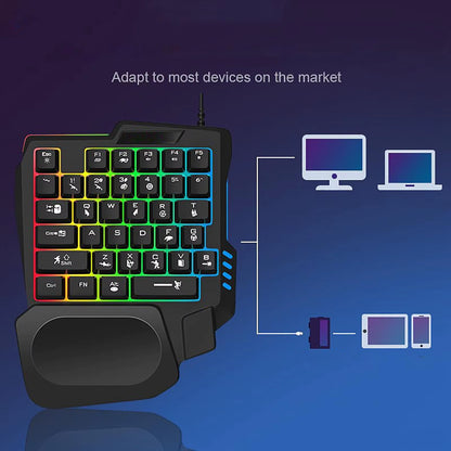 Gaming Keyboard Rainbow Backlit Small 35-Key One-Handed Controller Lightweighted Wrist Rest Gaming Keypad for Gamer Video Gaming