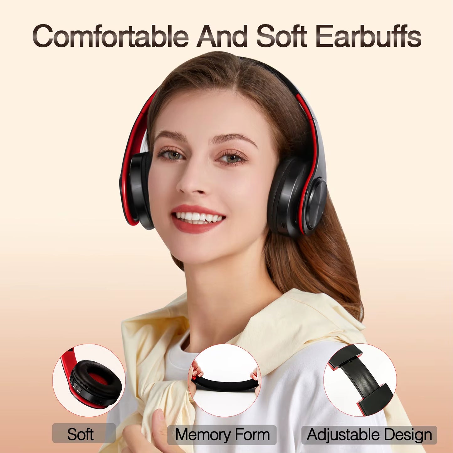 Earphone Bluetooth Headphones over Ear Stereo Wireless Headset Soft Leather Earmuffs Built-In Mic for Pc/Cell Phones/Tv