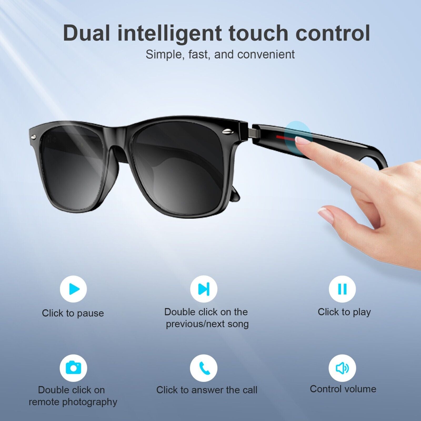 Smart Glasses Polarized Sunglass Audio Mic Speakers Bluetooth Call Remote Camera