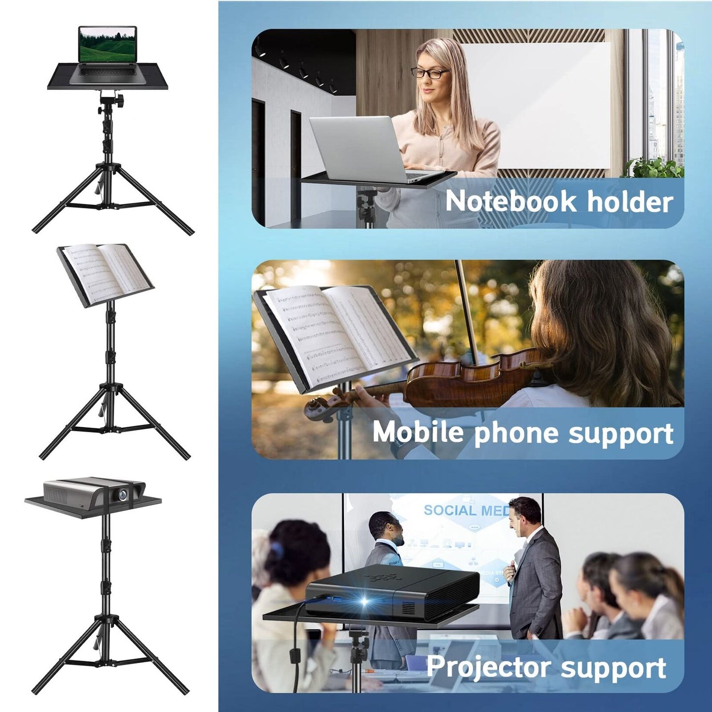 Projector Stand 22 to 55 Inch Laptop Tripod with Phone Holder for DJ Equipment