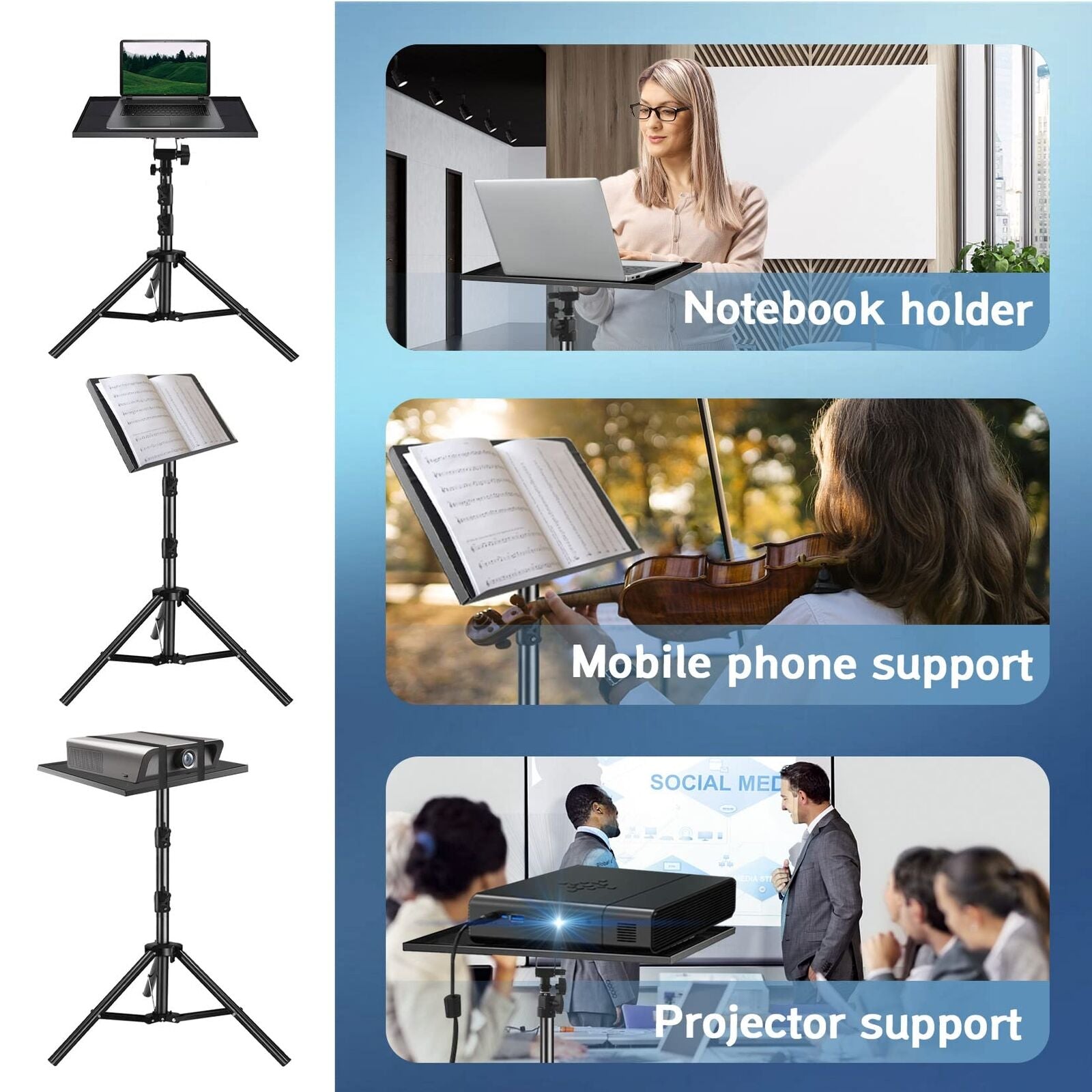Projector Stand 22 to 55 Inch Laptop Tripod with Phone Holder for DJ Equipment