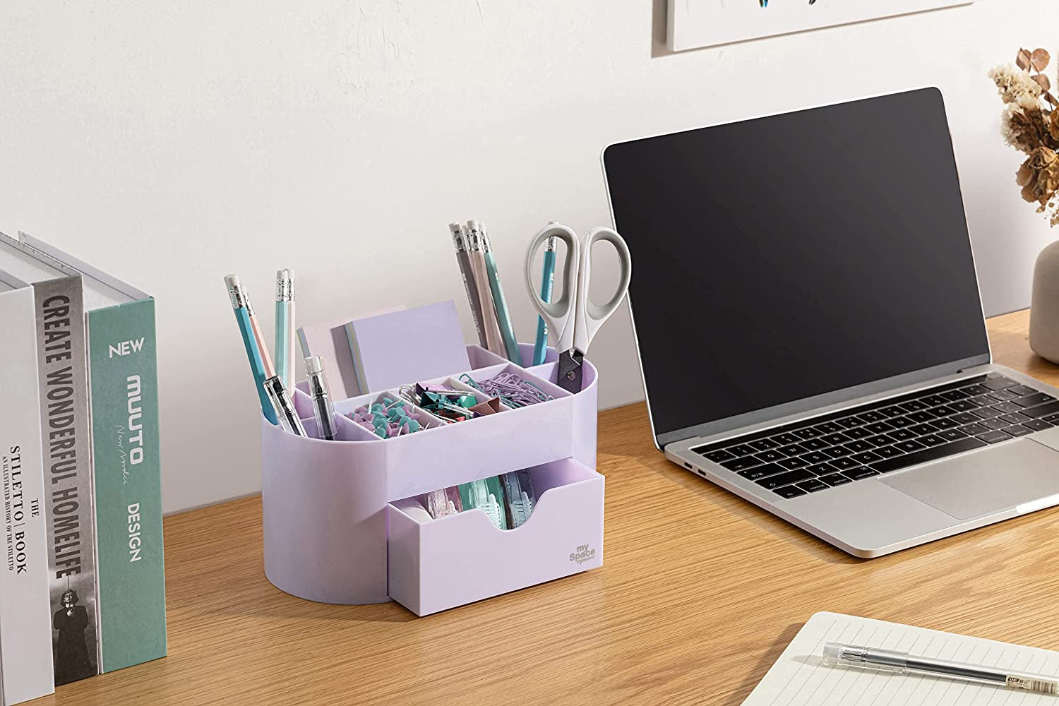 Acrylic Desk Organizer for Office Supplies and Accessories Pen Holder Office Organization Desktop Organizer for Room College Dorm Home School, Light Purple (White Lavender)